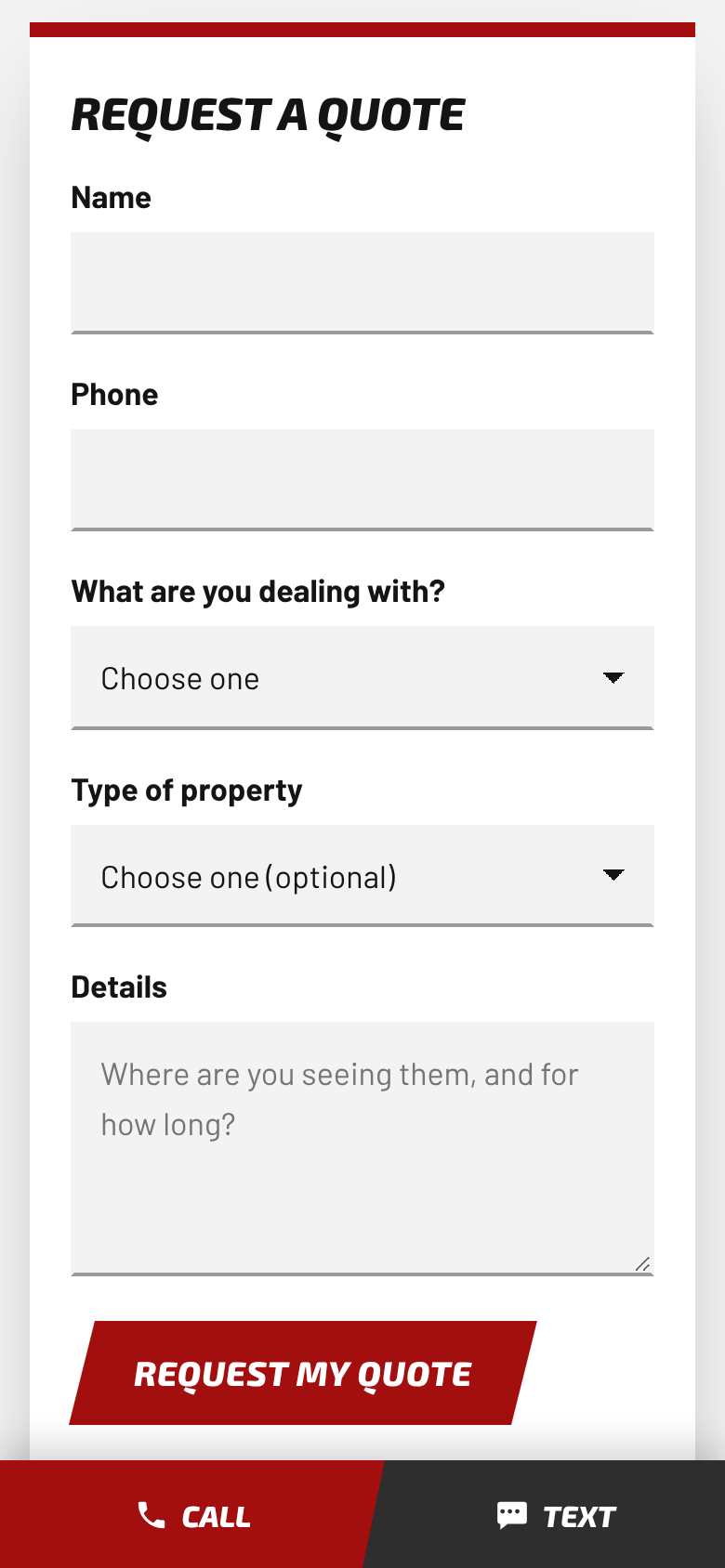 The Mata quote form on a phone